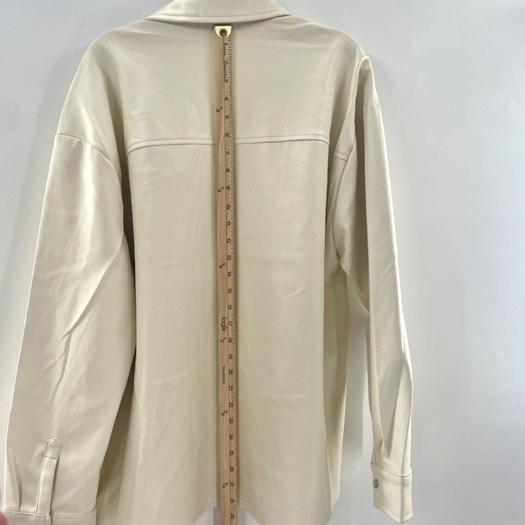 NWT WeWoreWhat Vegan Leather Overshirt Shacket Jacket Cream sz M $118 MSRP - Picture 7 of 8